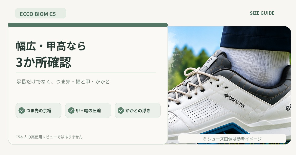 幅広・甲高の人がECCO BIOM C5を選ぶ際に確認したいつま先・足幅と甲・かかとの3点